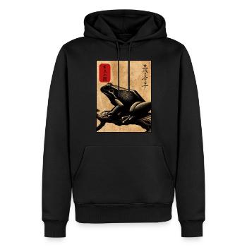 Japanese wooden block art frog lover kanji - Men’s Premium Organic Hoodie - black - Front - Nico (187cm)