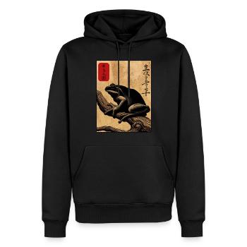 Japanese wooden block art frog lover kanji - Men’s Premium Organic Hoodie - black - Front - Nico (187cm)