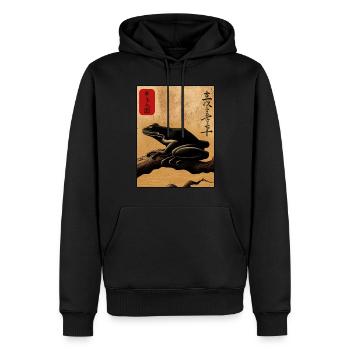 Japanese wooden block art frog lover kanji - Men’s Premium Organic Hoodie - black - Front - Nico (187cm)