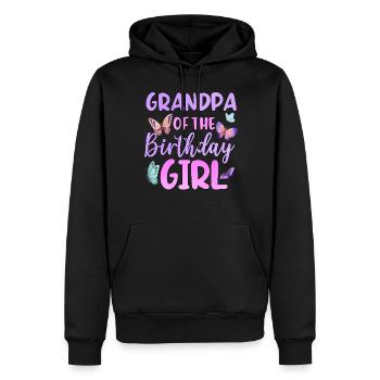 Papi de la fille d’anniversaire - Sweat à capuche Premium bio Homme - noir - Devant - Nico (187cm)