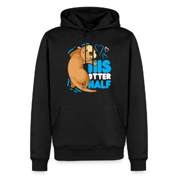Couple Loutre Jeu de mots Saint-Valentin - Sweat à capuche Premium bio Homme - noir - Devant - Nico (187cm)