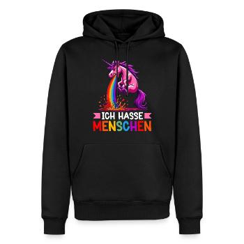 I hate people funny unicorn stinky finger - Men’s Premium Organic Hoodie - black - Front - Nico (187cm)