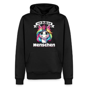 I hate people funny unicorn stinky finger - Men’s Premium Organic Hoodie - black - Front - Nico (187cm)