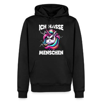 I hate people funny unicorn stinky finger - Men’s Premium Organic Hoodie - black - Front - Nico (187cm)