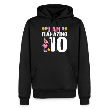Je suis Flamazing 10 ans Flamingo 10e anniversaire - Sweat à capuche Premium bio Homme - noir - Devant - Nico (187cm)