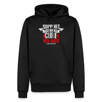Soutenir, Éduquer, Soins, Guérir, Ruban Rouge, VIH, SIDA - Sweat à capuche Premium bio Homme - noir - Devant - Nico (187cm)