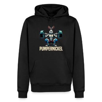 Pumpernickel-Kaninchen Fitnesstrainer Bodybuilder - Männer Premium Bio Hoodie - Schwarz - Vorne - Nico (187cm)