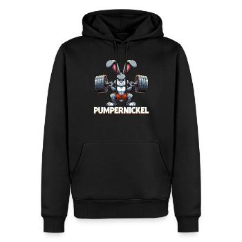 Pumpernickel-Kaninchen Fitnesstrainer Bodybuilder - Männer Premium Bio Hoodie - Schwarz - Vorne - Nico (187cm)