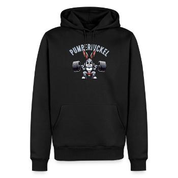 Pumpernickel-Kaninchen Fitnesstrainer Bodybuilder - Männer Premium Bio Hoodie - Schwarz - Vorne - Nico (187cm)