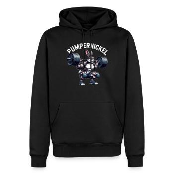 Pumpernickel-Kaninchen Fitnesstrainer Bodybuilder - Männer Premium Bio Hoodie - Schwarz - Vorne - Nico (187cm)