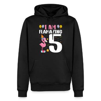 Je suis Flamazing 5 ans Flamingo 5ème anniversaire - Sweat à capuche Premium bio Homme - noir - Devant - Nico (187cm)