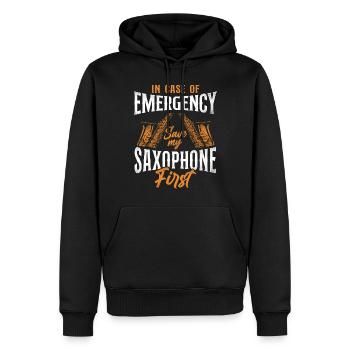Saxophone en cas d’urgence - Sweat à capuche Premium bio Homme - noir - Devant - Nico (187cm)