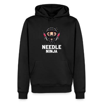 Needle Ninja, funny phlebotomist - Männer Premium Bio Hoodie - Schwarz - Vorne - Nico (187cm)