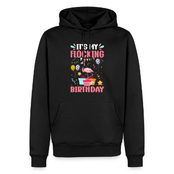 C’est mon anniversaire de flocage Flamingo Party Flamingo - Sweat à capuche Premium bio Homme - noir - Devant - Nico (187cm)