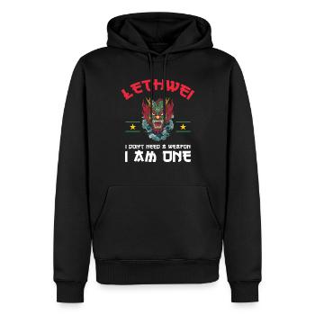 Lethwei, Ich Brauche Keine Waffe, Ich Bin Eine - Männer Premium Bio Hoodie - Schwarz - Vorne - Nico (187cm)