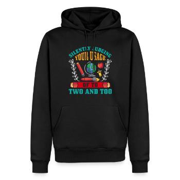 Drôle de professeur d’école d’anglais - Sweat à capuche Premium bio Homme - noir - Devant - Nico (187cm)