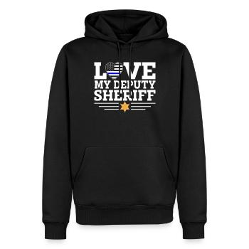 J’adore mon shérif adjoint Blue Line Funny Law - Sweat à capuche Premium bio Homme - noir - Devant - Nico (187cm)