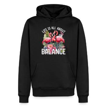 La vie est une question d’équilibre - Mignon amant de flamants roses - Sweat à capuche Premium bio Homme - noir - Devant - Nico (187cm)