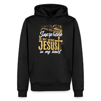 Saxophones Jésus Foi Chrétien - Sweat à capuche Premium bio Homme - noir - Devant - Nico (187cm)