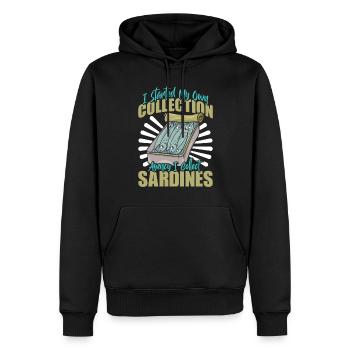 Sardines, Pêche, Poisson - Sweat à capuche Premium bio Homme - noir - Devant - Nico (187cm)