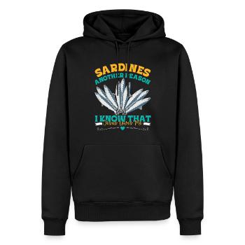 Sardines, Pêche, Poisson - Sweat à capuche Premium bio Homme - noir - Devant - Nico (187cm)