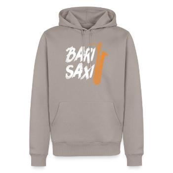 Saxophones Pun Bari Saxi - Sweat à capuche Premium bio Homme - taupe - Devant - Nico (187cm)