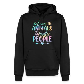 Liebt Tiere Toleriert Menschen Batik Tier - Männer Premium Bio Hoodie - Schwarz - Vorne - Nico (187cm)