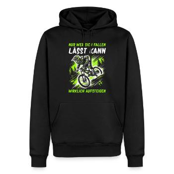 Vététistes, amateurs de VTT, cyclisme - Sweat à capuche Premium bio Homme - noir - Devant - Nico (187cm)