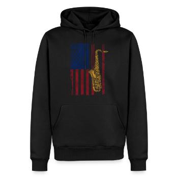 Saxophone American Flag - Männer Premium Bio Hoodie - Schwarz - Vorne - Nico (187cm)