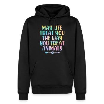 Que la vie vous traite comme vous traitez les animaux - Sweat à capuche Premium bio Homme - noir - Devant - Nico (187cm)
