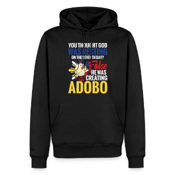 Sie Dachten, Gott Würde Sich Am Siebten Tag - Männer Premium Bio Hoodie - Schwarz - Vorne - Nico (187cm)