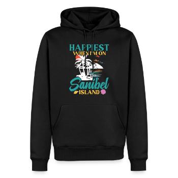 Le plus heureux quand je suis sur l’île de Sanibel - Sweat à capuche Premium bio Homme - noir - Devant - Nico (187cm)