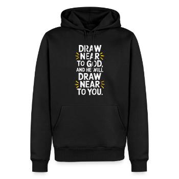 Nähere dich Gott, und er wird sich dir nähern - Männer Premium Bio Hoodie - Schwarz - Vorne - Nico (187cm)