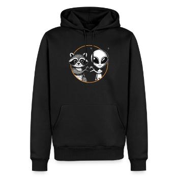 Raccoon, Alien, Heart Hand, Love - Men’s Premium Organic Hoodie - black - Front - Nico (187cm)