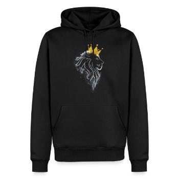 Löwe mit Krone in weißen Linien - Männer Premium Bio Hoodie - Schwarz - Vorne - Nico (187cm)