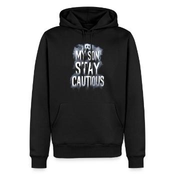 Mein Sohn bleibt vorsichtig, Nebelgeist - Männer Premium Bio Hoodie - Schwarz - Vorne - Nico (187cm)