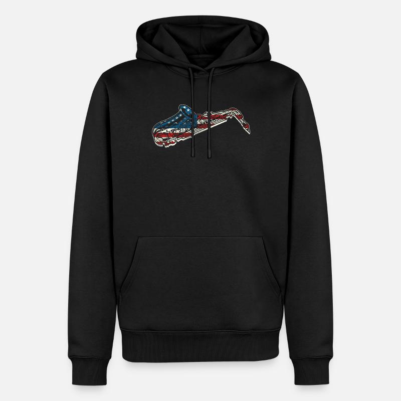Saxophones Drapeau Américain - Sweat à capuche Premium bio Homme - noir