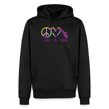 Saxophone Tie Dye Peace Love - Männer Premium Bio Hoodie - Schwarz - Vorne - Nico (187cm)