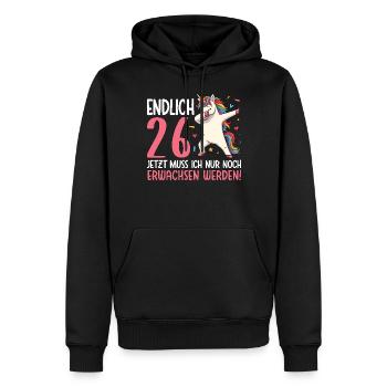 Finally 26 Now just growing up - Men’s Premium Organic Hoodie - black - Front - Nico (187cm)