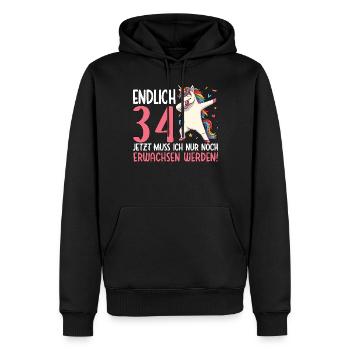 Finally 34 Now just growing up - Men’s Premium Organic Hoodie - black - Front - Nico (187cm)