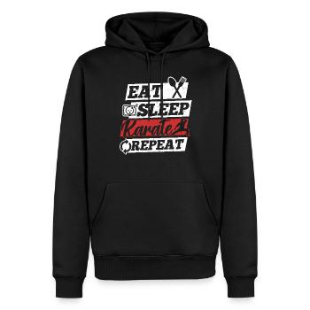 Karate Fighter - Eat Sleep Karate Repeat - Männer Premium Bio Hoodie - Schwarz - Vorne - Nico (187cm)