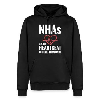 Nhas Sind Der Herzschlag Der Langzeitpflege. - Männer Premium Bio Hoodie - Schwarz - Vorne - Nico (187cm)