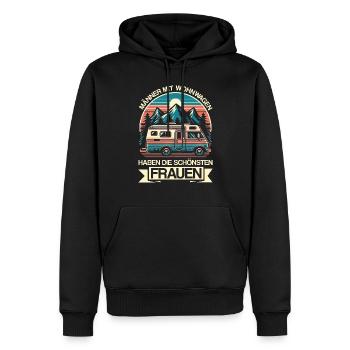 Camper Wohnwagen Lagerfeuer Campingurlaub - Männer Premium Bio Hoodie - Schwarz - Vorne - Nico (187cm)
