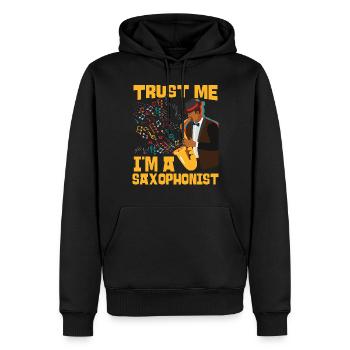Saxophone Fais-moi confiance Je suis A - Sweat à capuche Premium bio Homme - noir - Devant - Nico (187cm)