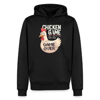 The Chicken Game Hühnerfarm - Männer Premium Bio Hoodie - Schwarz - Vorne - Nico (187cm)