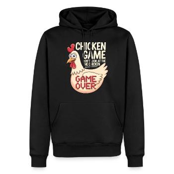 The Chicken Game Hühnerfarm - Männer Premium Bio Hoodie - Schwarz - Vorne - Nico (187cm)