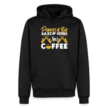 Saxophone Coffee Powered By - Männer Premium Bio Hoodie - Schwarz - Vorne - Nico (187cm)