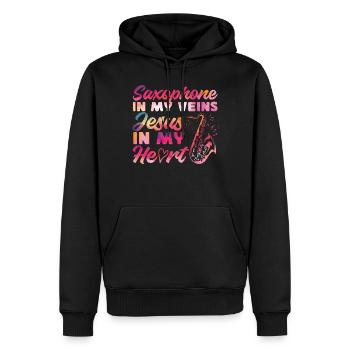 Saxophones Jésus Foi Chrétien - Sweat à capuche Premium bio Homme - noir - Devant - Nico (187cm)