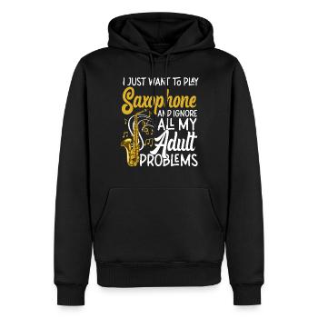 Saxophones que je veux juste jouer - Sweat à capuche Premium bio Homme - noir - Devant - Nico (187cm)