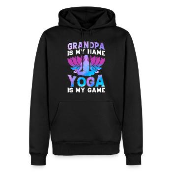 Grandpa is my name Yoga is my game - Yoga - Männer Premium Bio Hoodie - Schwarz - Vorne - Nico (187cm)